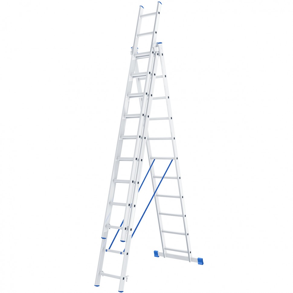 Лестница, 3 х 11 ступеней, алюминиевая, трехсекционная СИБРТЕХ 97821